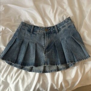 Denim Pleated Mini Skirt